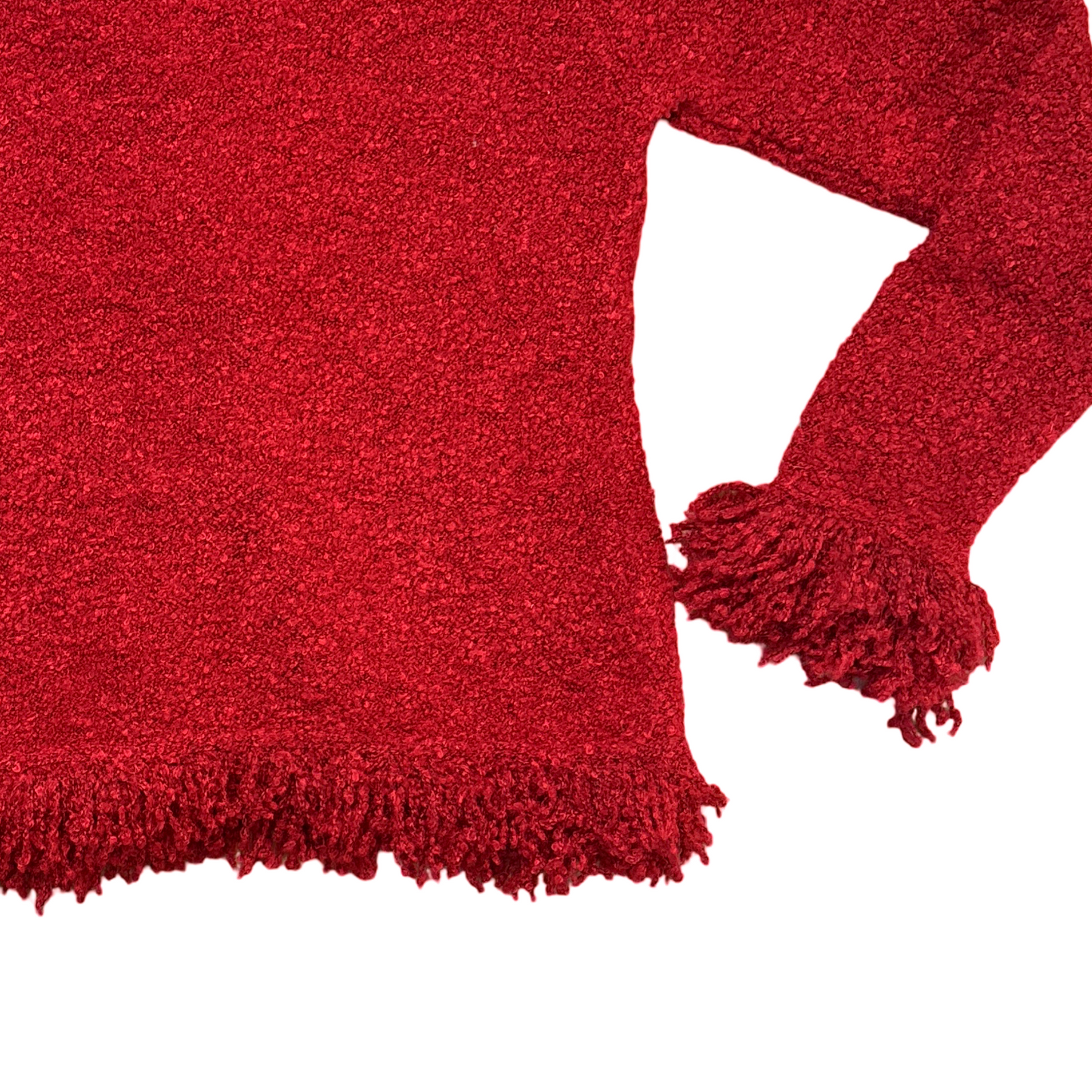 Vintage Y2K Red Fuzzy Fringe Cardigan Sweater Whimsigoth Boho Fairy
