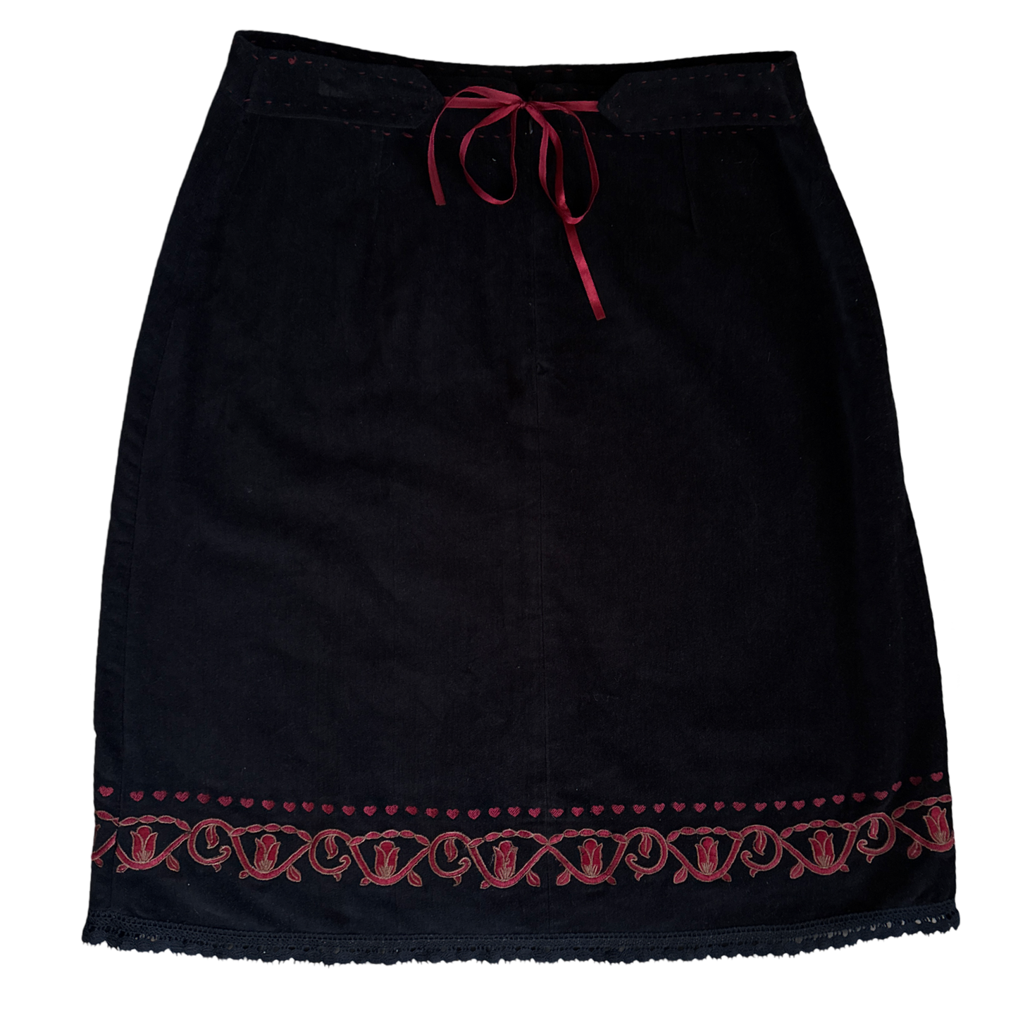 Vintage Velvet Heart Embroidered Mini Skirt
