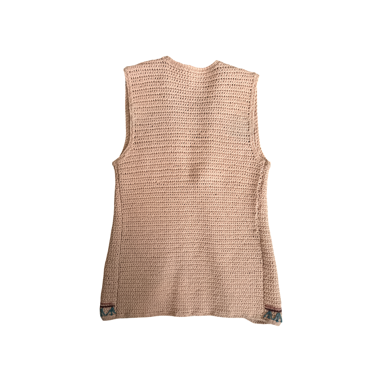Vintage 70s Handmade Crochet Embroidered Midi Vest Boho Retro Penny Lane