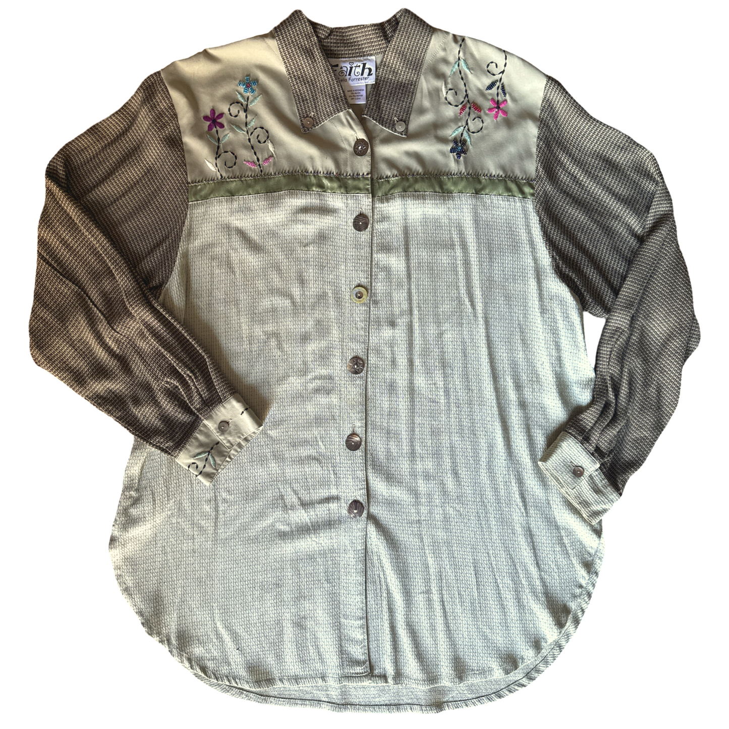 Vintage Textured Embroidered Button Up Top
