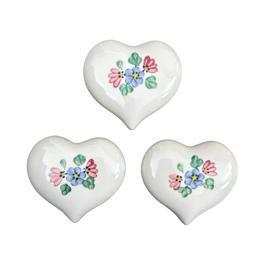 Vintage Set of 3 Ceramic Floral heart Wall Hangs Cottagecore Boho