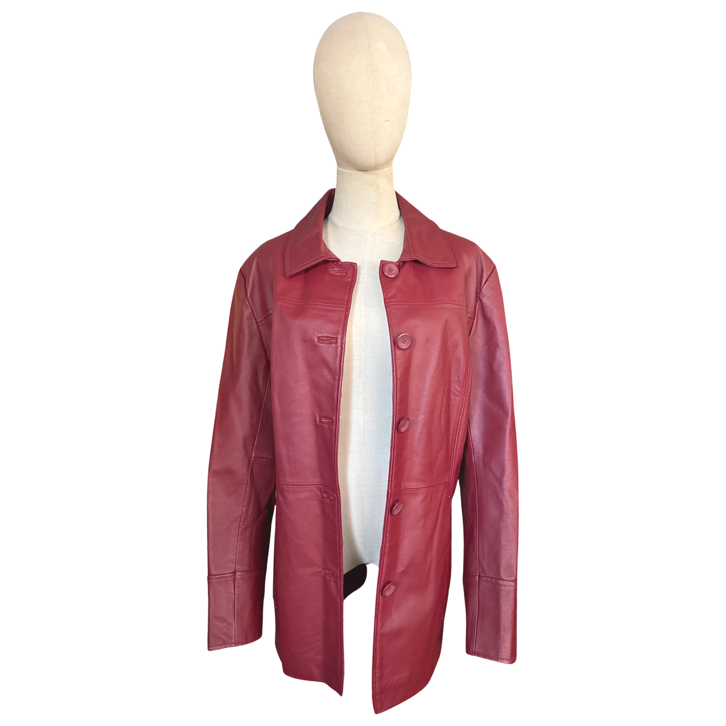 Vintage Red Leather Button Up Jacket