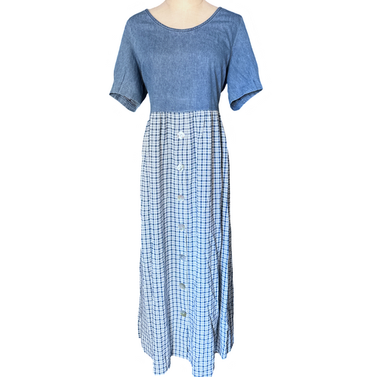 Vintage Gingham Denim Maxi Dress