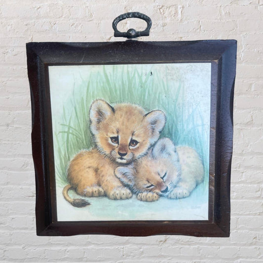 Vintage 70s Lion Cubs Wall Art