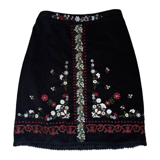 Vintage Velvet Heart Embroidered Mini Skirt