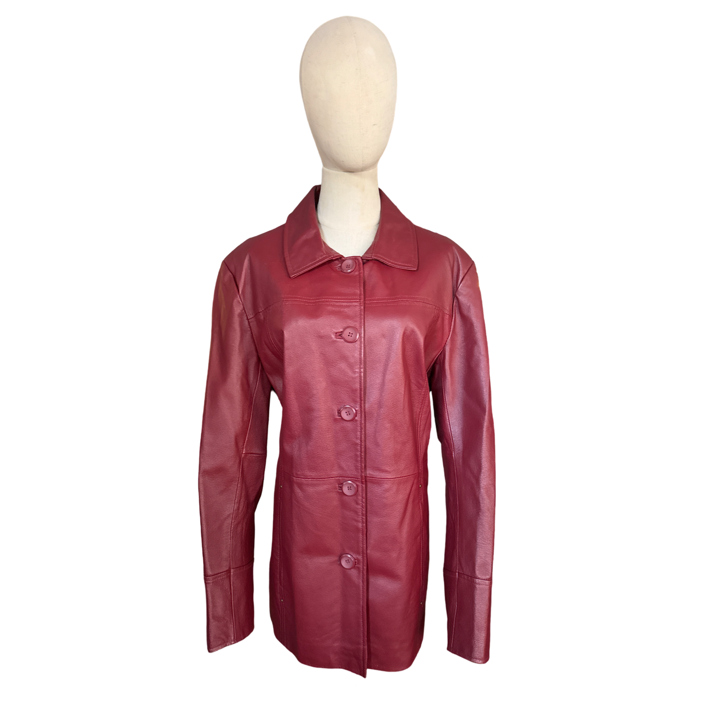 Vintage Red Leather Button Up Jacket