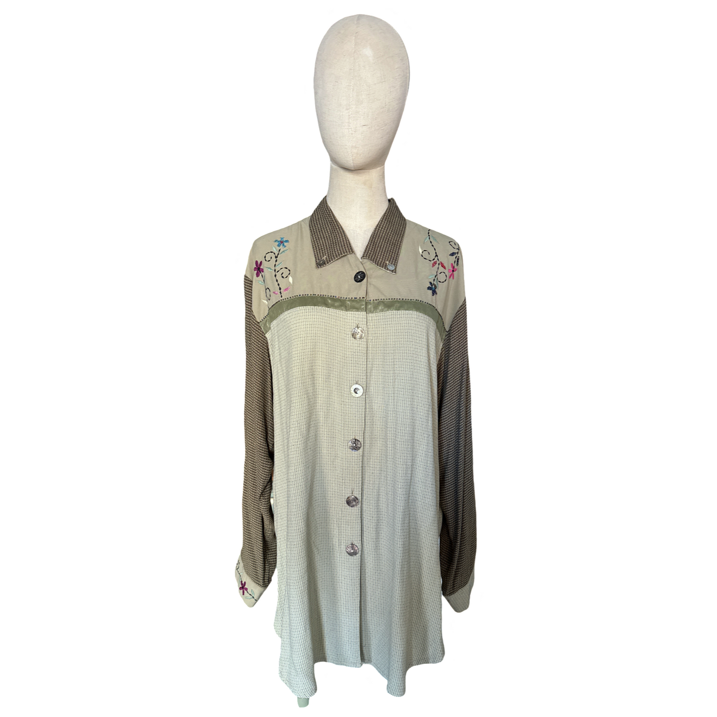Vintage Textured Embroidered Button Up Top