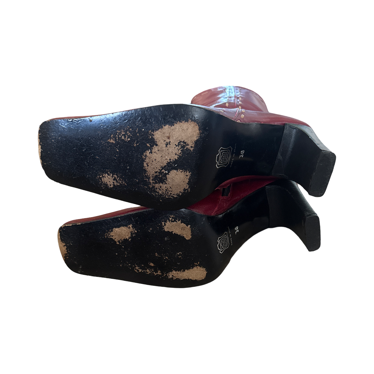 Vintage Vero Cuoio Burgundy Leather Exposed Stitch Boots