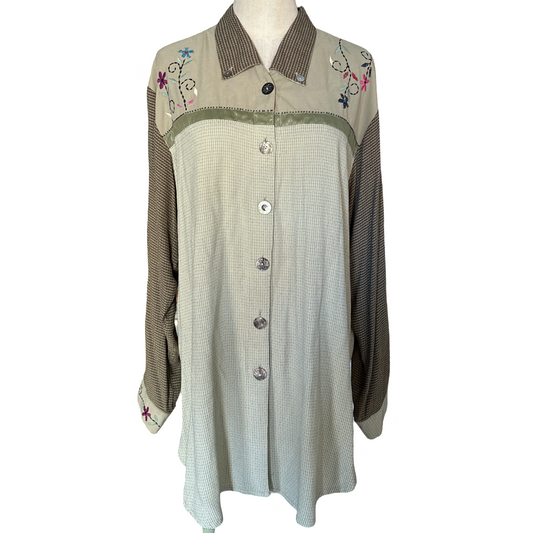 Vintage Textured Embroidered Button Up Top