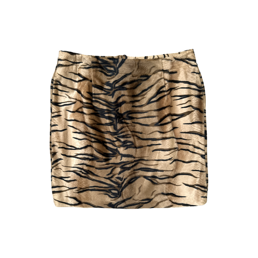 Vintage Tiger Print Faux Fur Mini Skirt