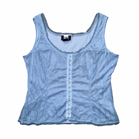 Vintage Y2K Embroidered Sequin Hook & Eye Corset Cami