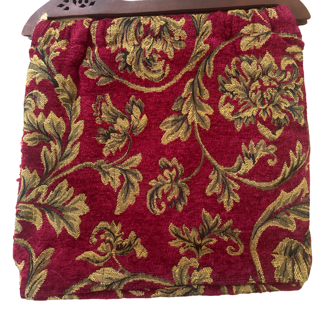 Vintage MCM Velvet Beaded Sequin Wood Handle Clutch Purse