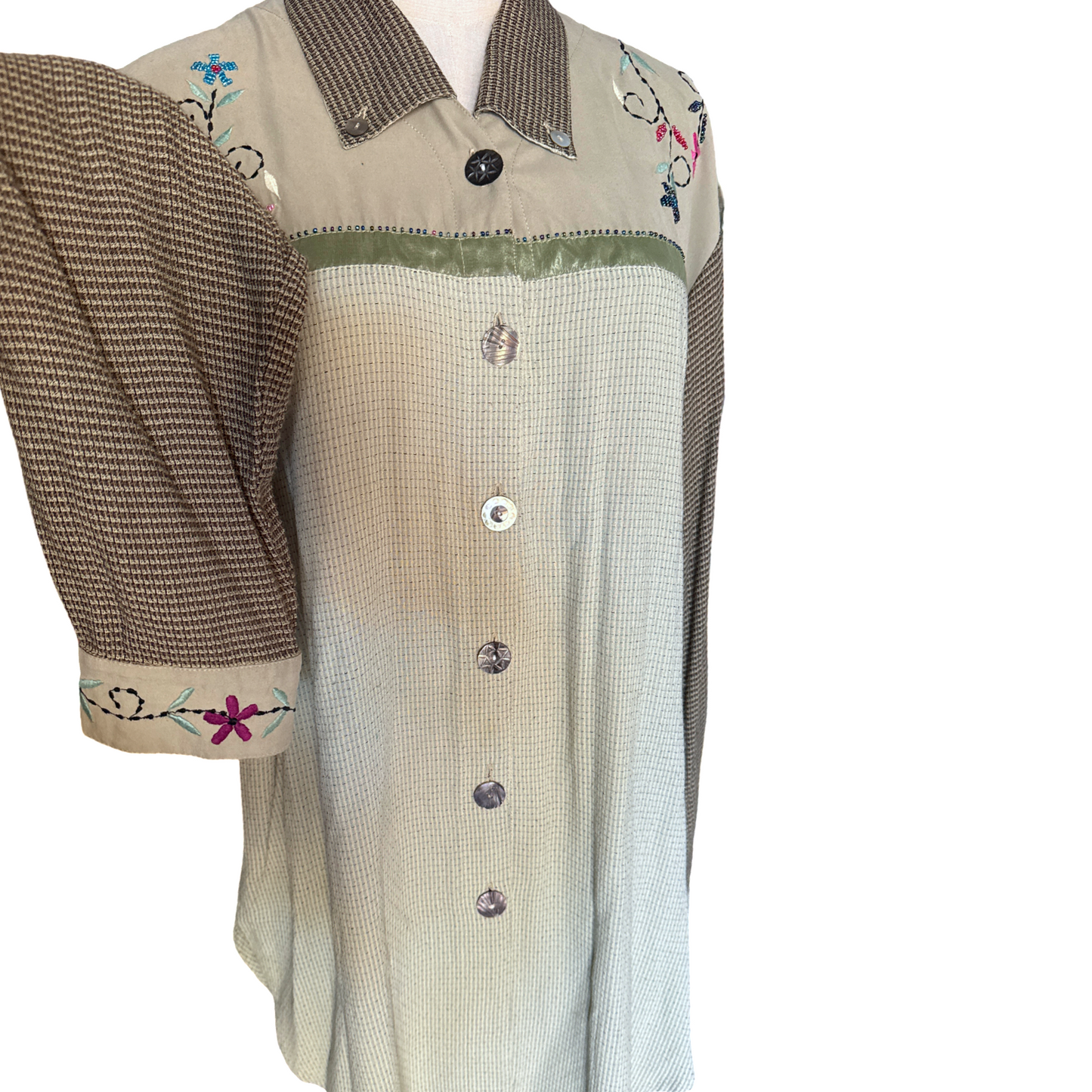 Vintage Textured Embroidered Button Up Top
