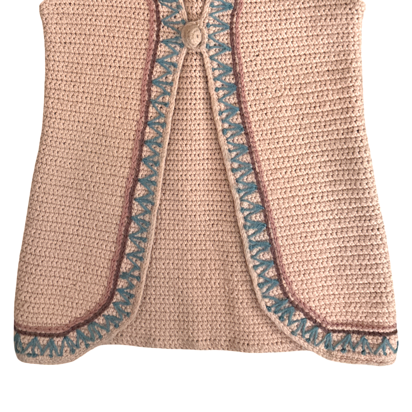 Vintage 70s Handmade Crochet Embroidered Midi Vest Boho Retro Penny Lane