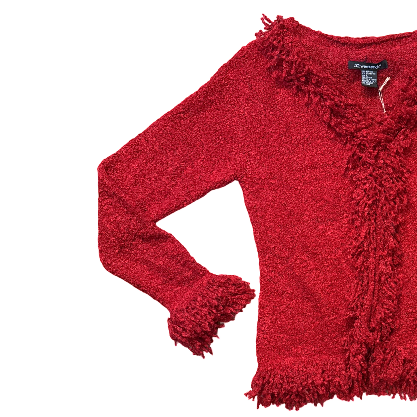 Vintage Y2K Red Fuzzy Fringe Cardigan Sweater Whimsigoth Boho Fairy