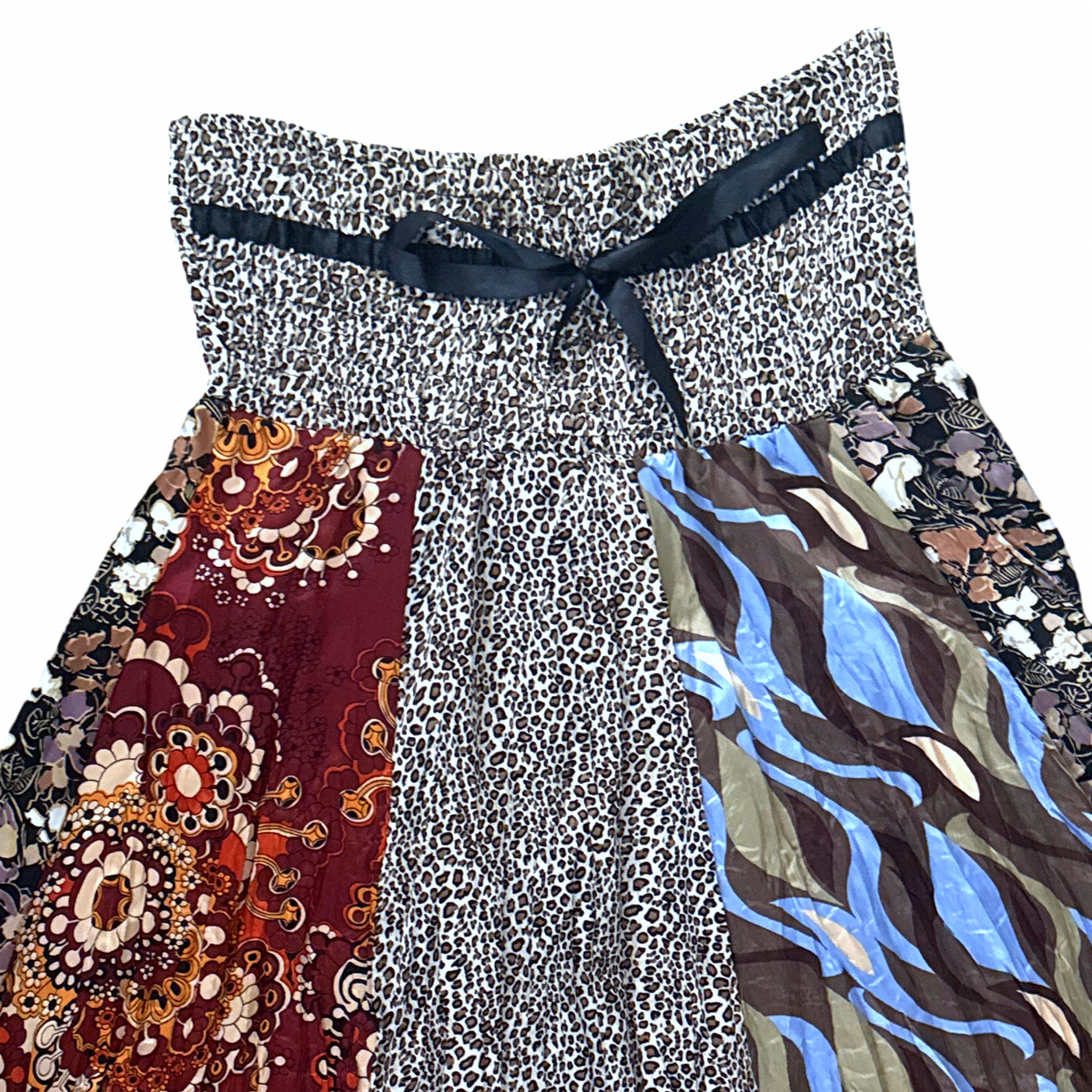 Vintage Y2K Patchwork Leopard Floral Print Skirt Boho Fairy Whimsical
