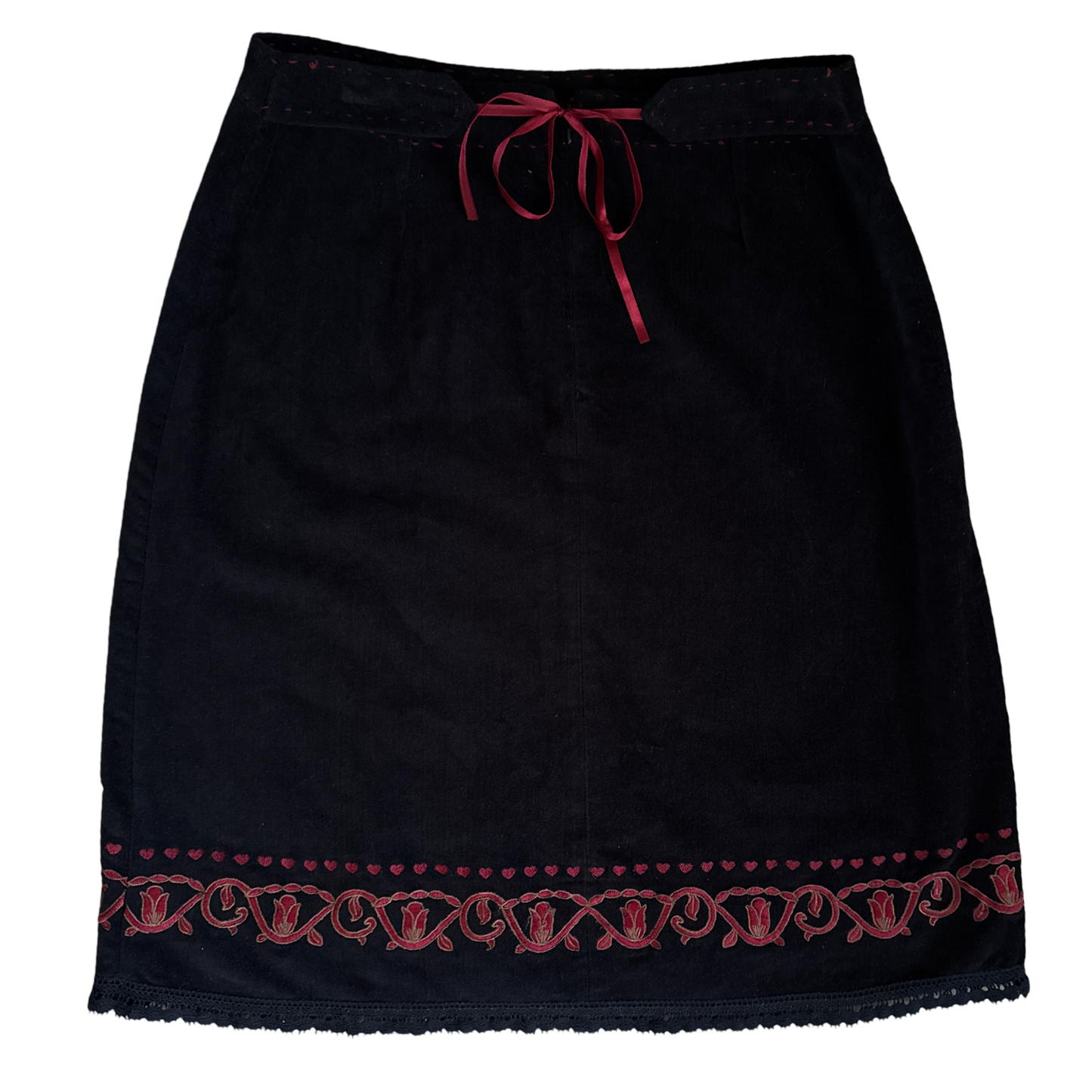 Vintage Velvet Heart Embroidered Mini Skirt