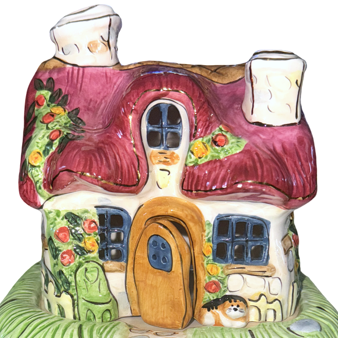 Vintage Ceramic Cat Cottage Candle Holder