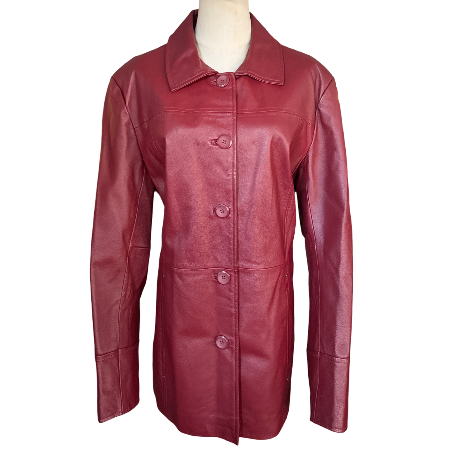 Vintage Red Leather Button Up Jacket