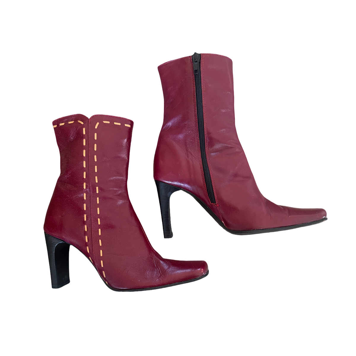 Vintage Vero Cuoio Burgundy Leather Exposed Stitch Boots