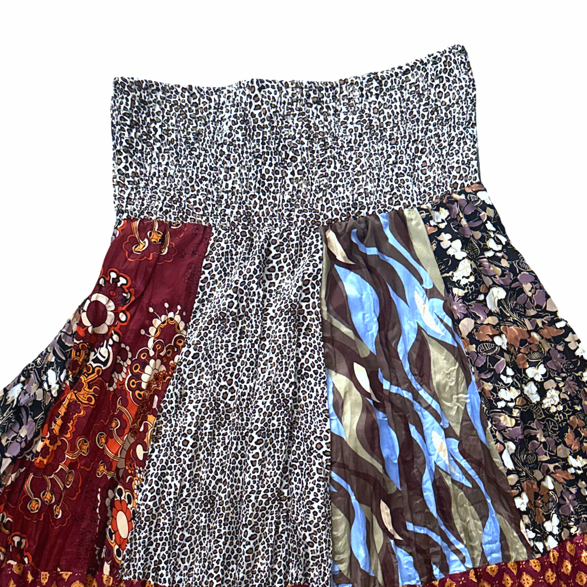 Vintage Y2K Patchwork Leopard Floral Print Skirt Boho Fairy Whimsical