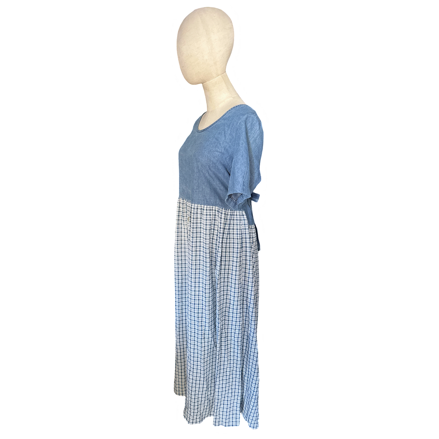 Vintage Gingham Denim Maxi Dress