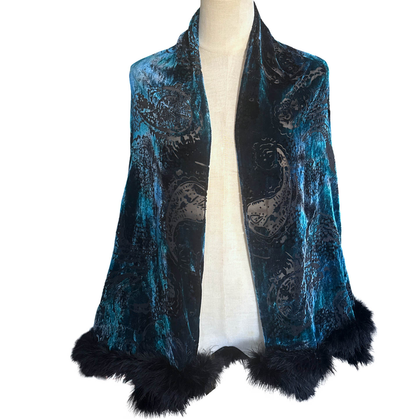 Vintage Y2K Blue Paisley Burnout Velvet Kimono Shawl Whimsigoth Witchy Boho