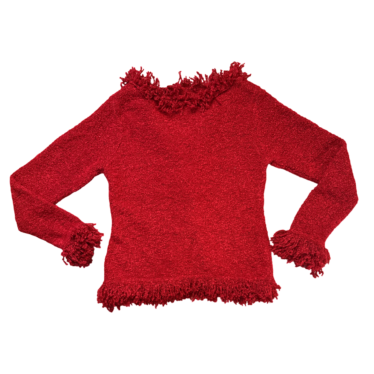 Vintage Y2K Red Fuzzy Fringe Cardigan Sweater Whimsigoth Boho Fairy