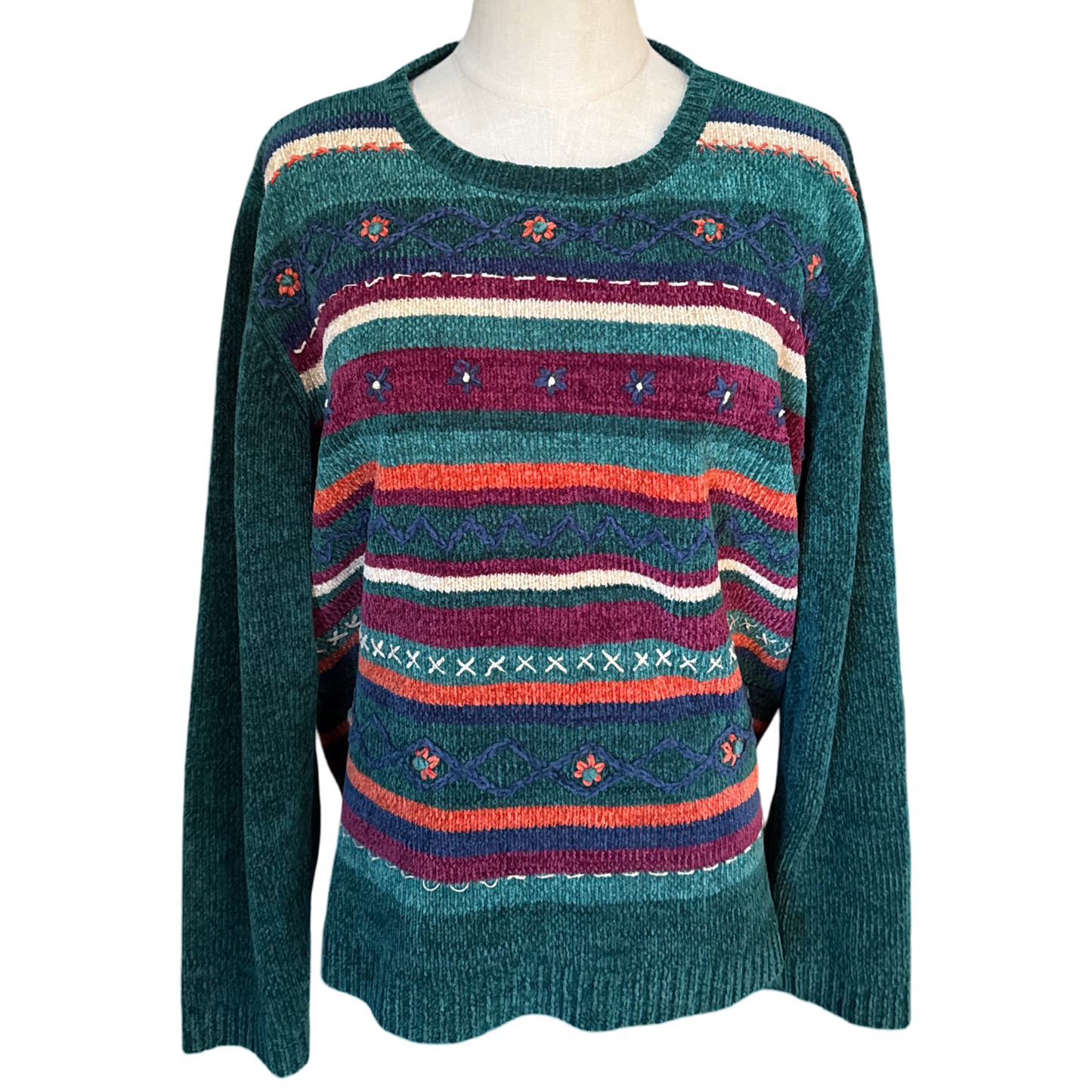 Y2K Floral Chenille Stripe Sweater