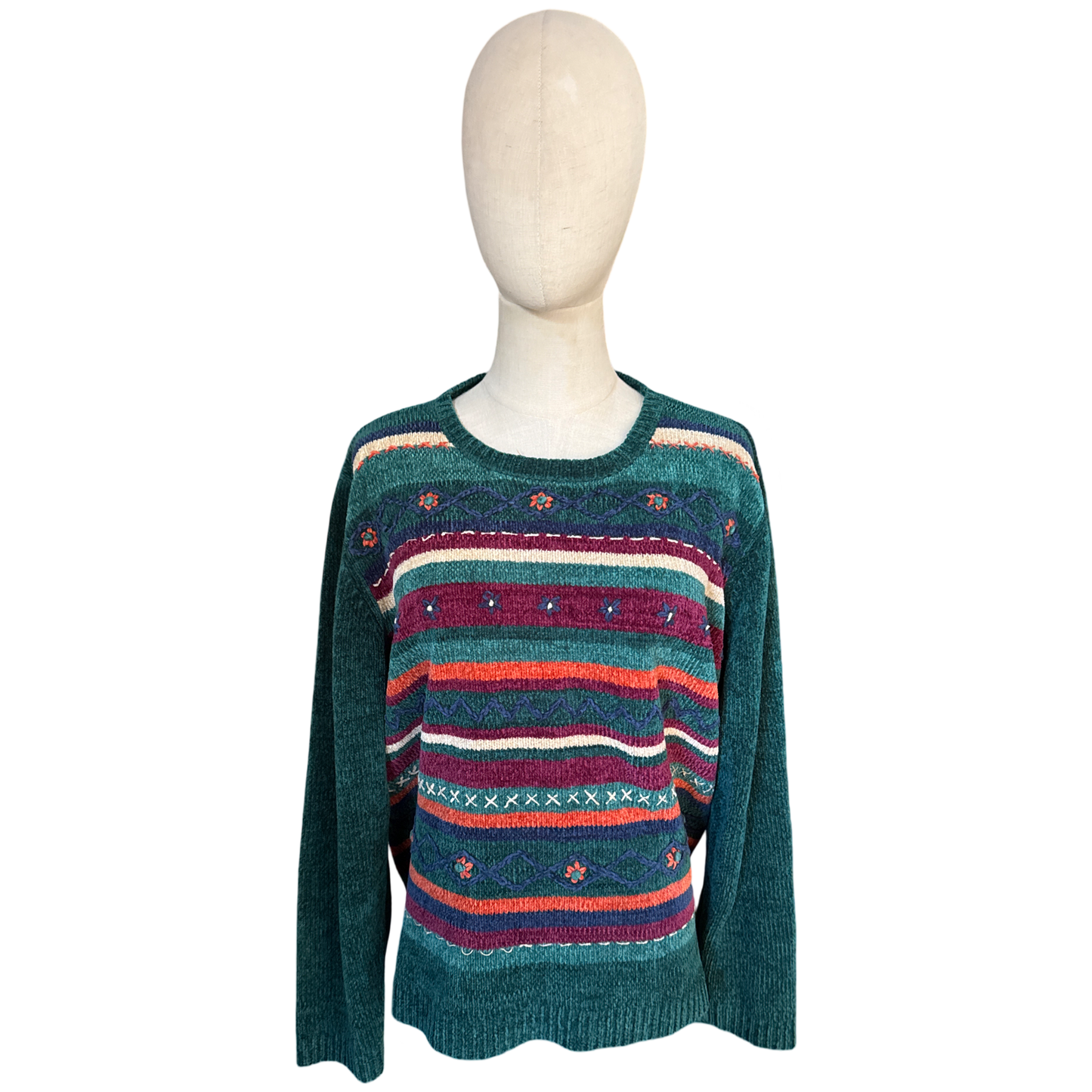 Y2K Floral Chenille Stripe Sweater