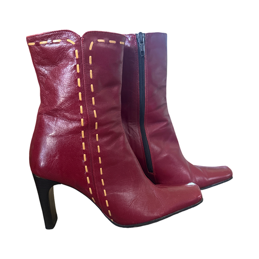 Vintage Vero Cuoio Burgundy Leather Exposed Stitch Boots