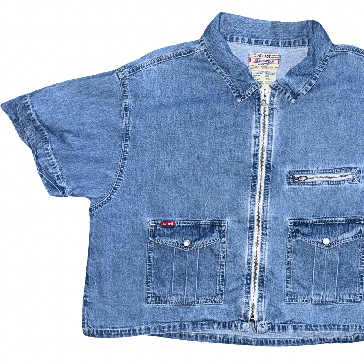 Vintage 90s Crop Zip Up Cargo Denim Top