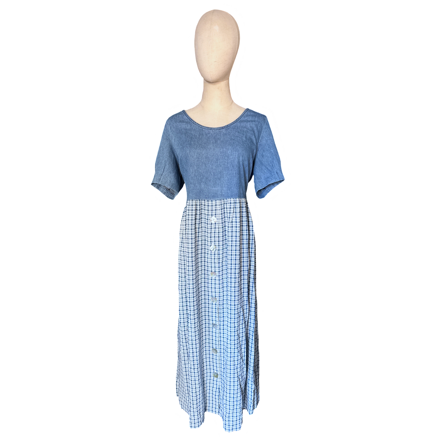 Vintage Gingham Denim Maxi Dress