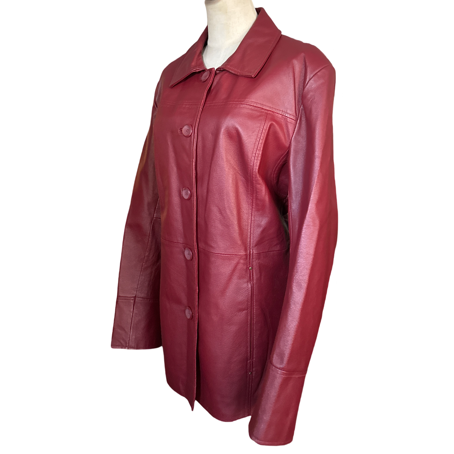 Vintage Red Leather Button Up Jacket