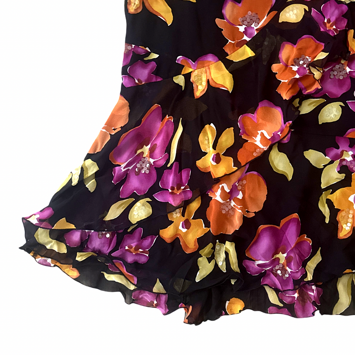 Y2K Silk Sequin Floral Print Skirt