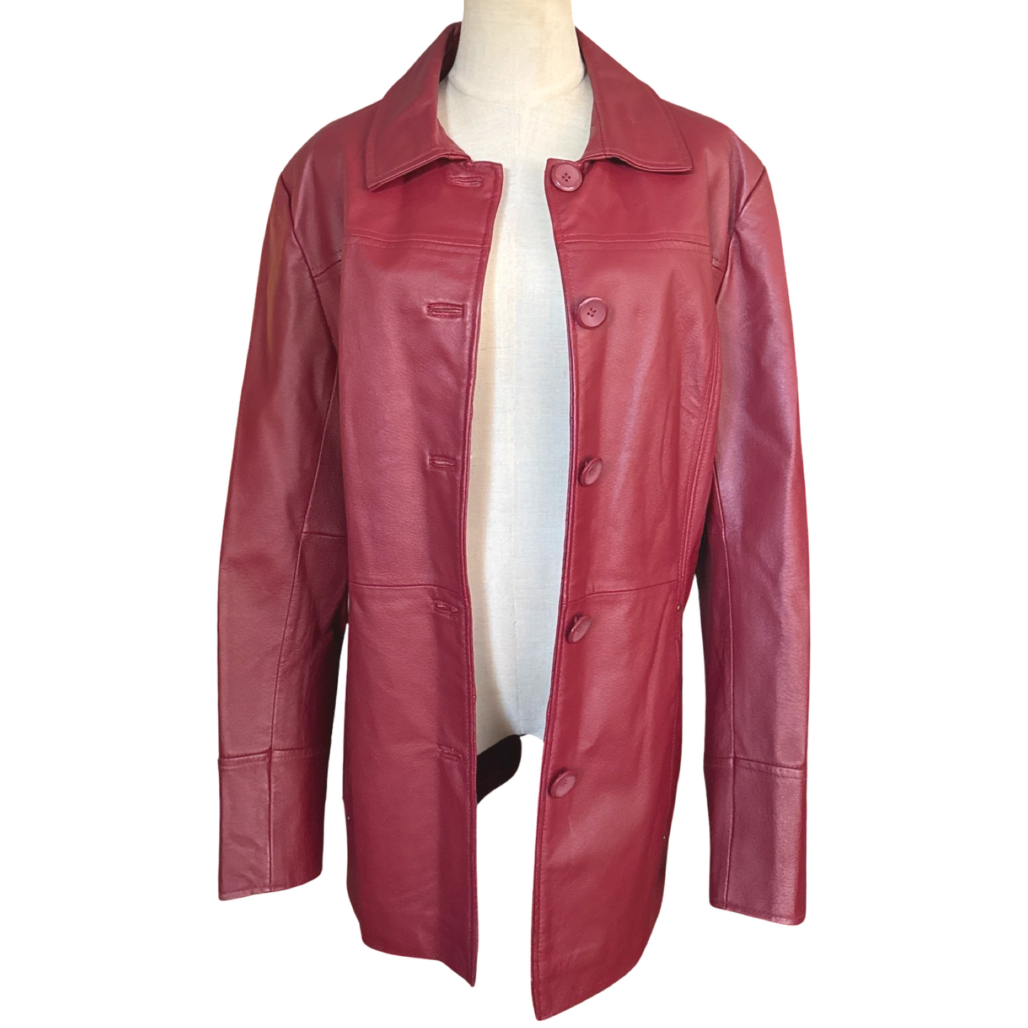 Vintage Red Leather Button Up Jacket