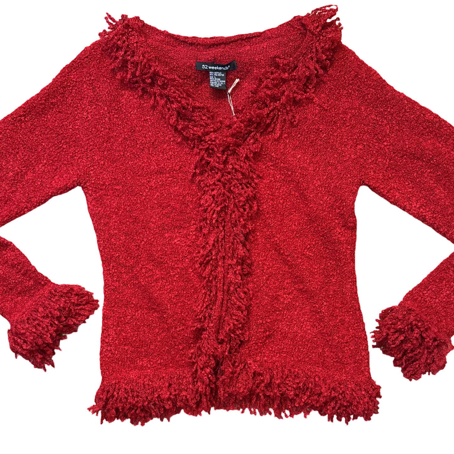 Vintage Y2K Red Fuzzy Fringe Cardigan Sweater Whimsigoth Boho Fairy