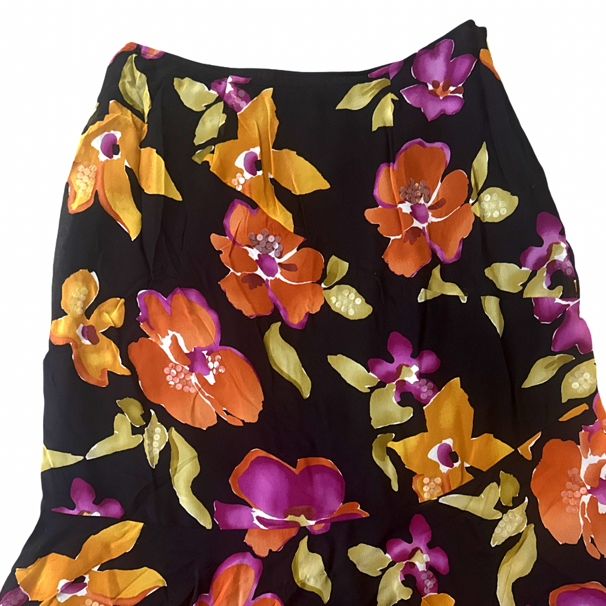 Y2K Silk Sequin Floral Print Skirt
