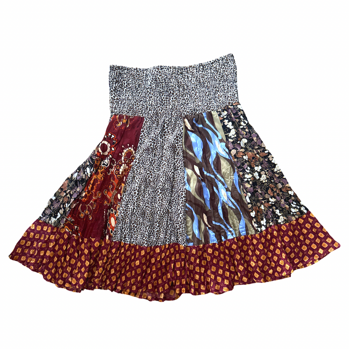 Vintage Y2K Patchwork Leopard Floral Print Skirt Boho Fairy Whimsical