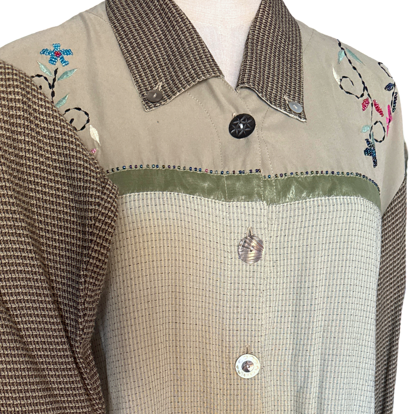 Vintage Textured Embroidered Button Up Top