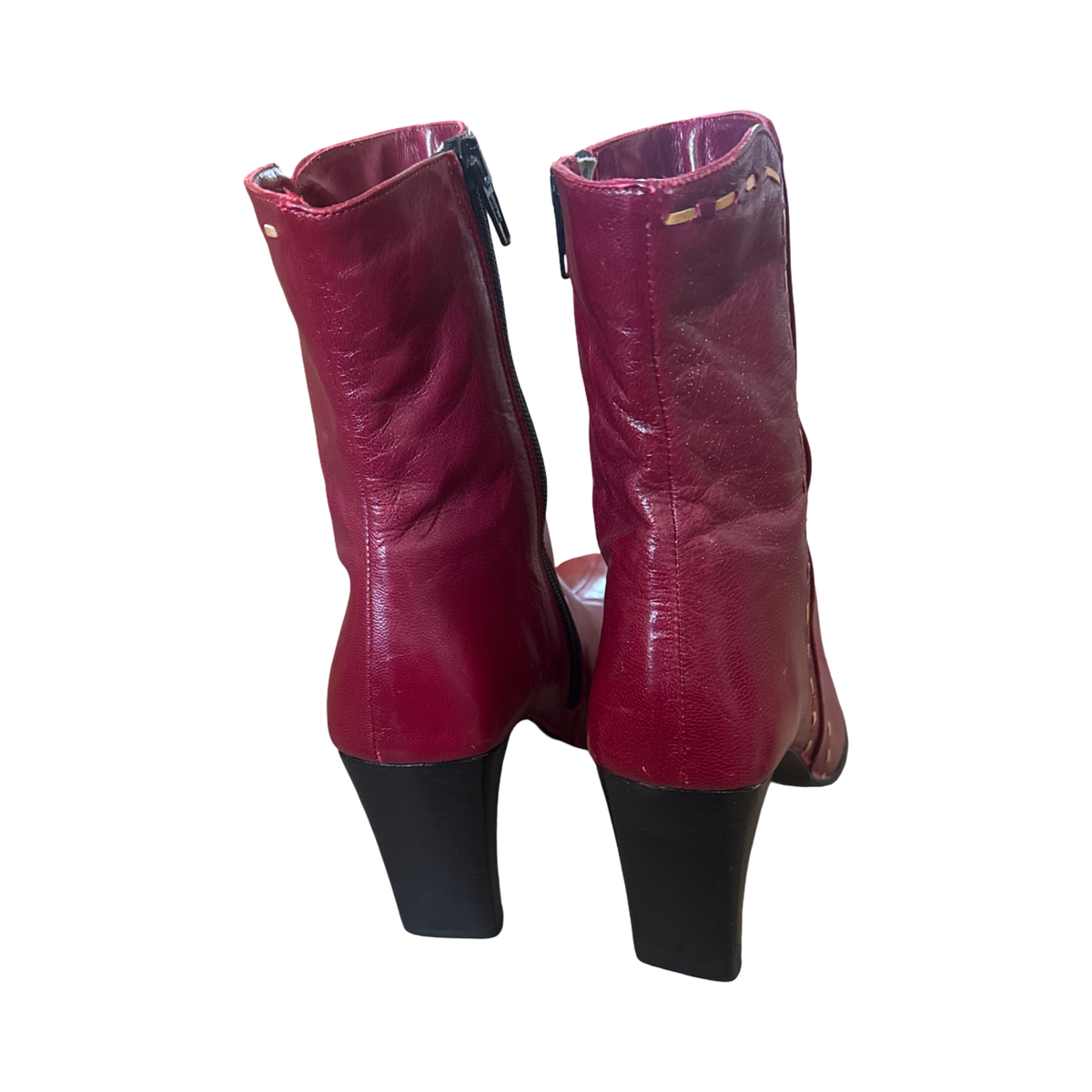 Vintage Vero Cuoio Burgundy Leather Exposed Stitch Boots