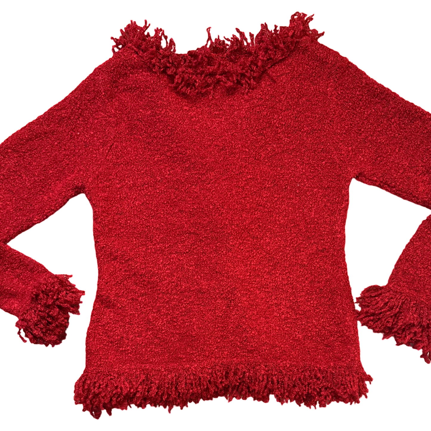 Vintage Y2K Red Fuzzy Fringe Cardigan Sweater Whimsigoth Boho Fairy