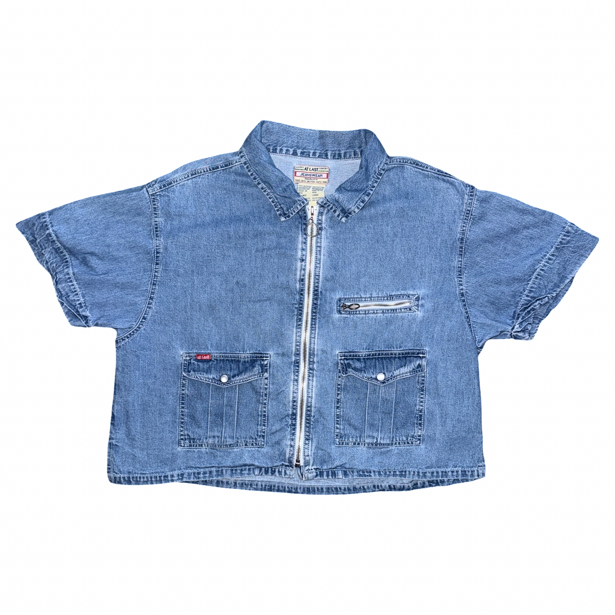 Vintage 90s Crop Zip Up Cargo Denim Top