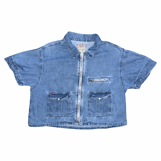 Vintage 90s Crop Zip Up Cargo Denim Top