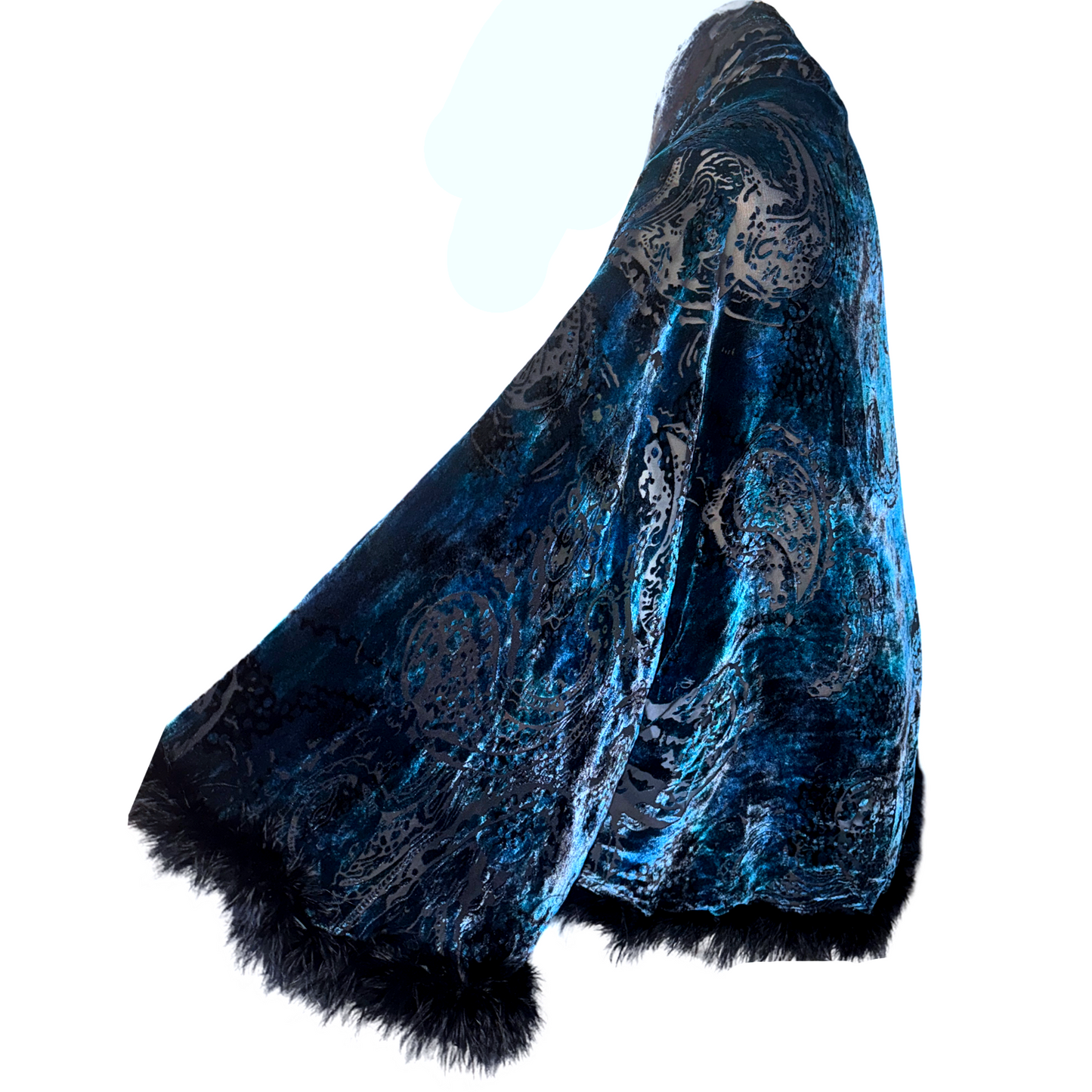 Vintage Y2K Blue Paisley Burnout Velvet Kimono Shawl Whimsigoth Witchy Boho