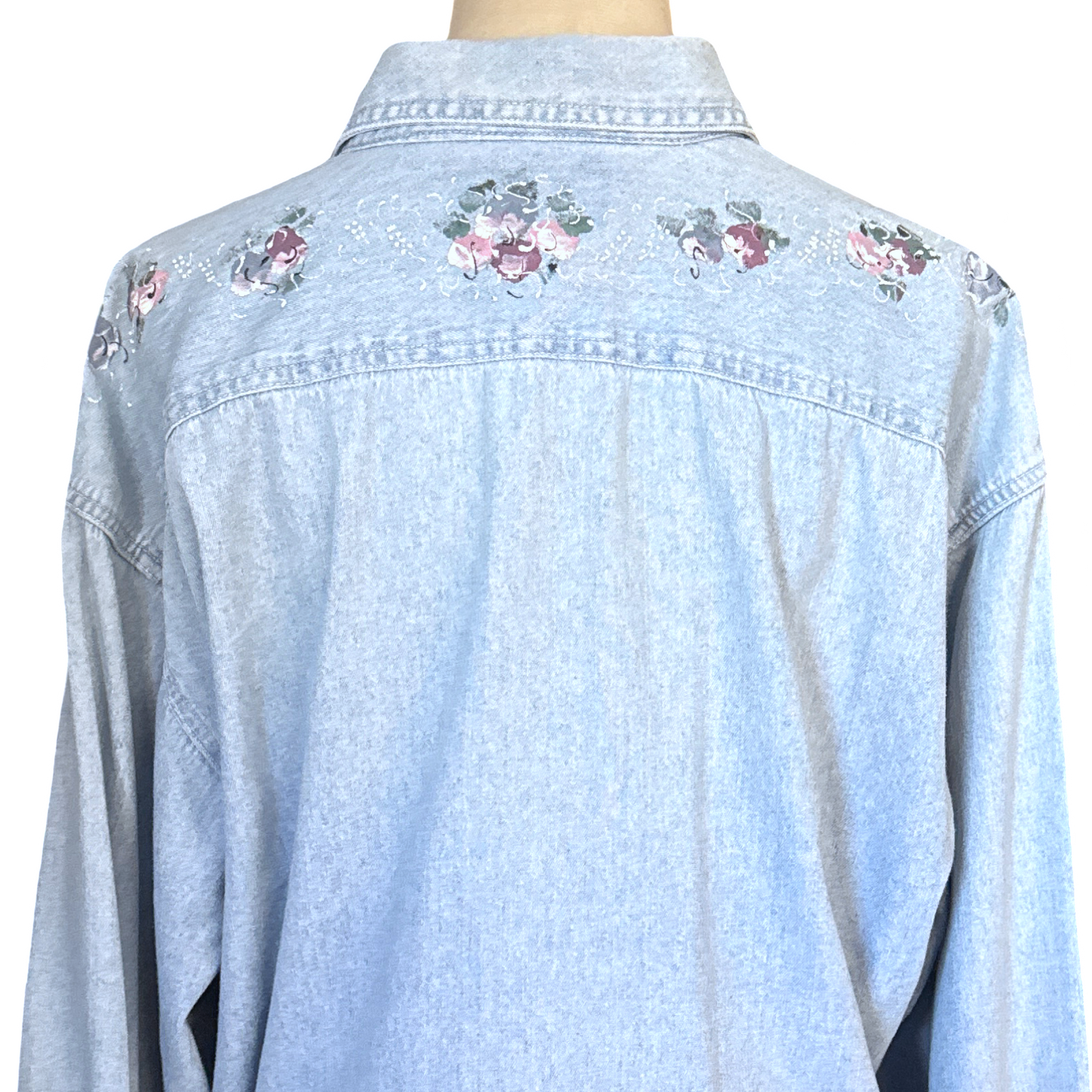 Vintage Floral Painted Denim Button Up Top