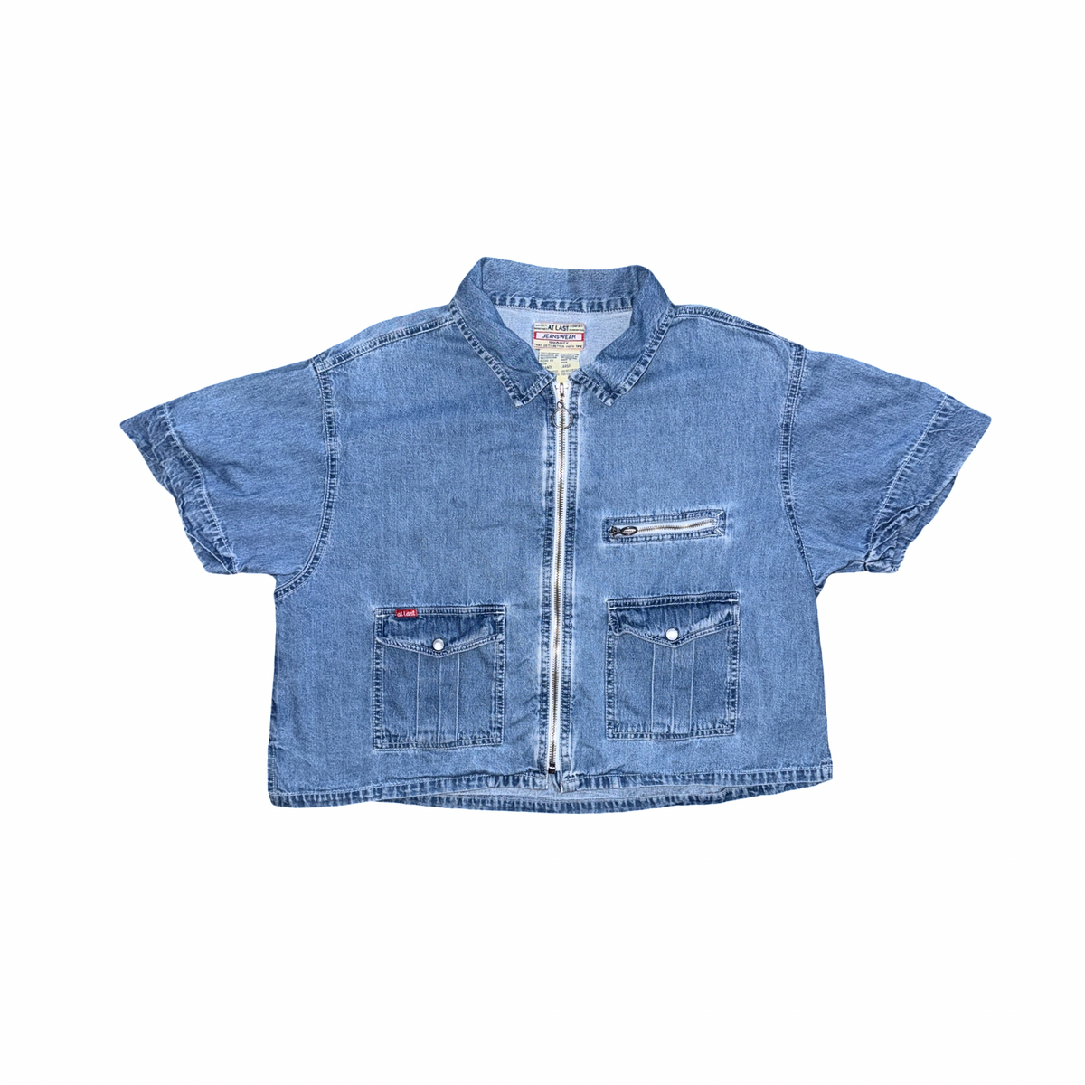 Vintage 90s Crop Zip Up Cargo Denim Top
