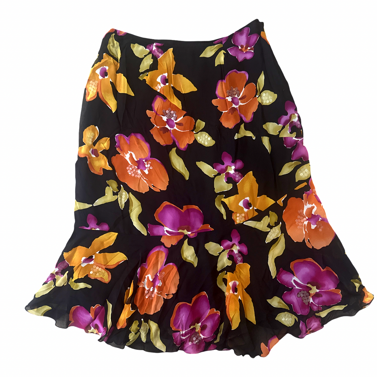 Y2K Silk Sequin Floral Print Skirt
