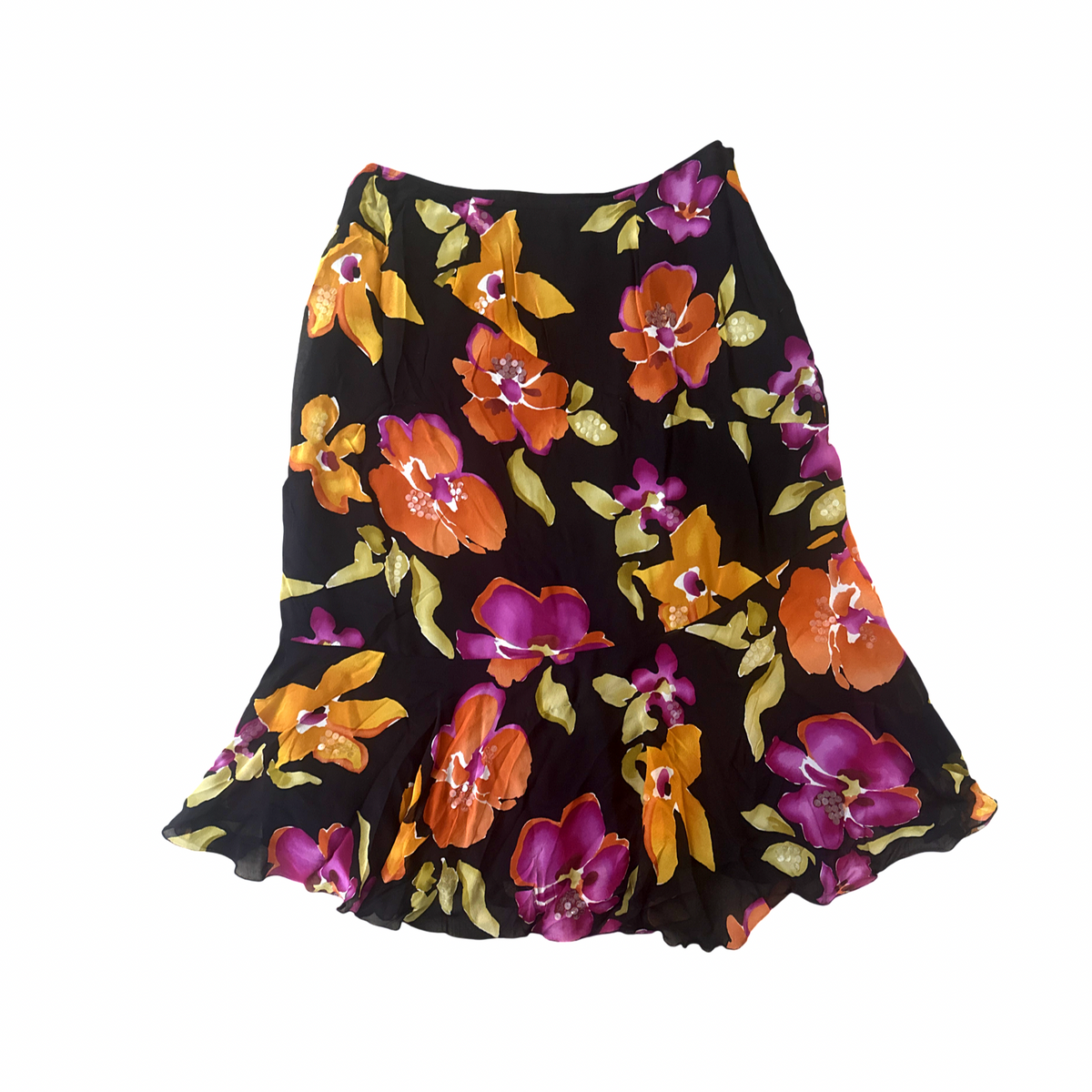 Y2K Silk Sequin Floral Print Skirt