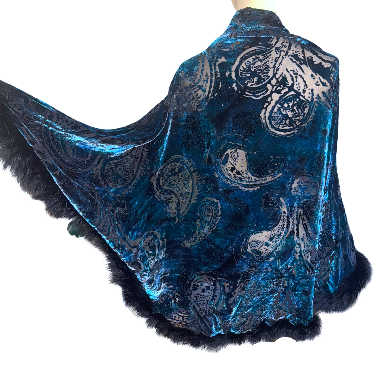 Vintage Y2K Blue Paisley Burnout Velvet Kimono Shawl Whimsigoth Witchy Boho